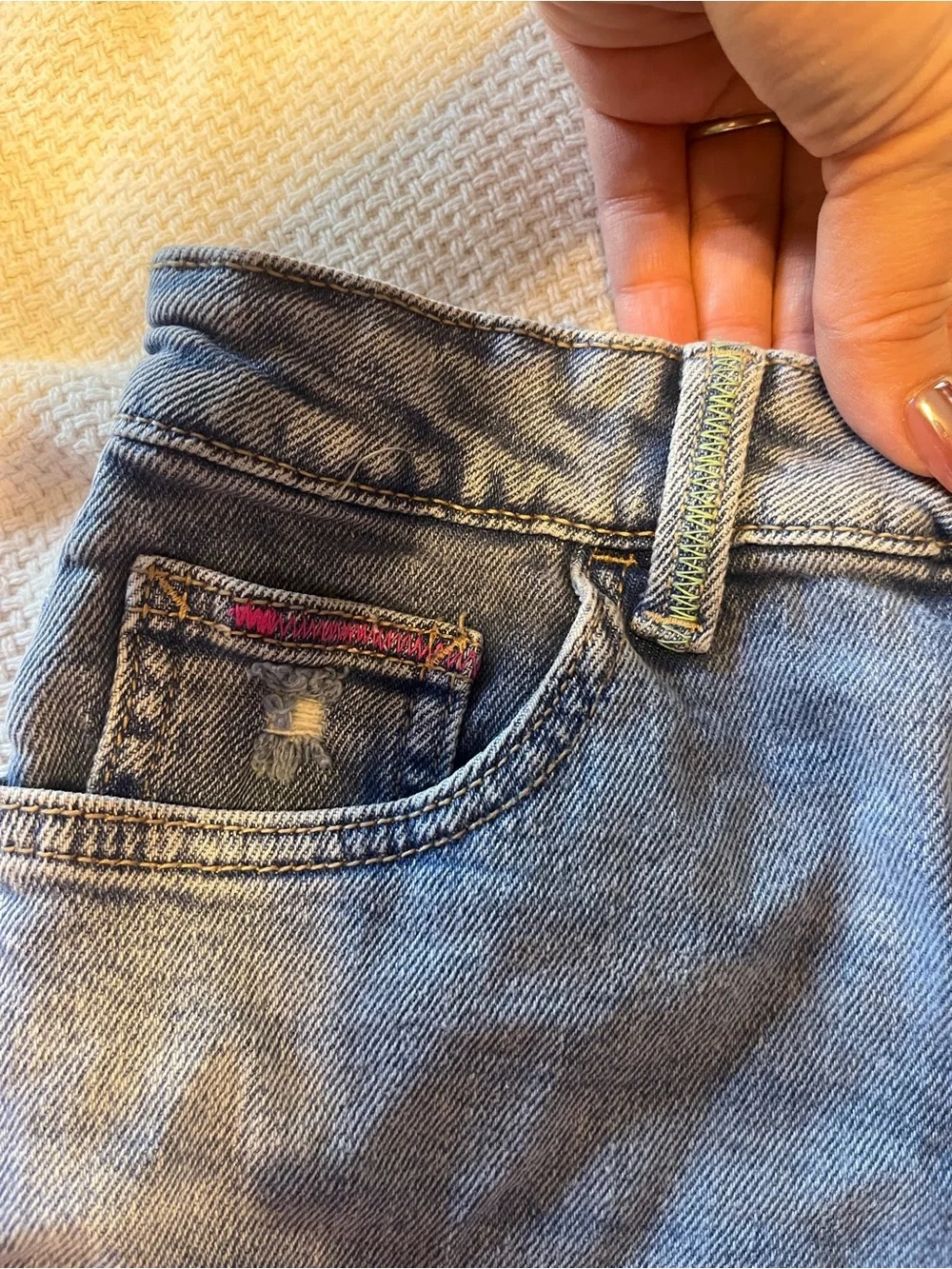 Justice Girls Light Blue Distressed Rolled Hem Denim Shorts